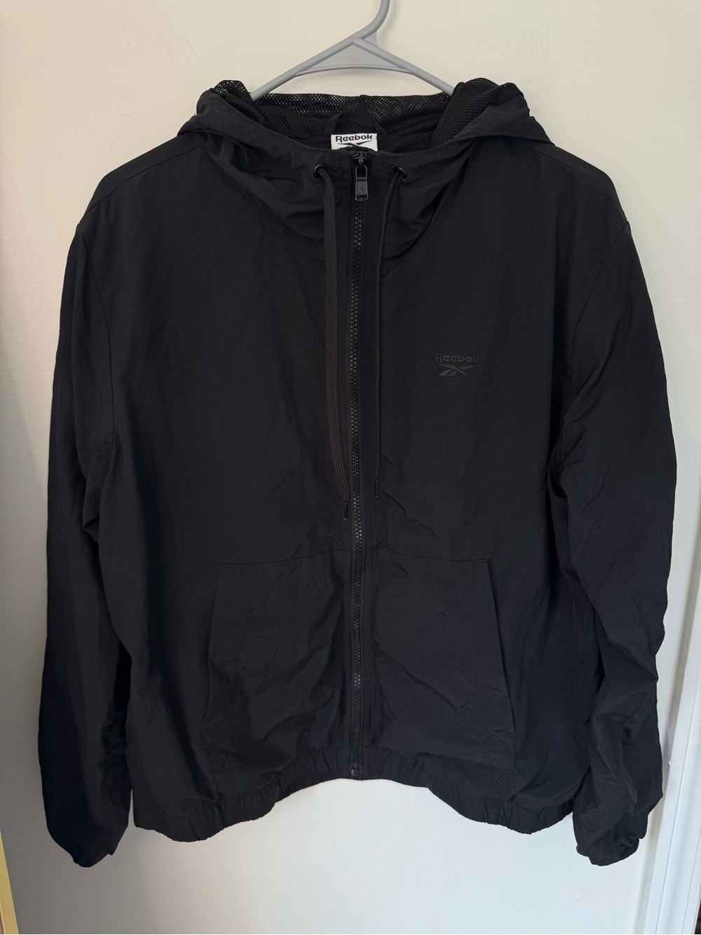 Reebok Men's Black Full-Zip Hooded Woven Jacket Windbreaker Size Medium
